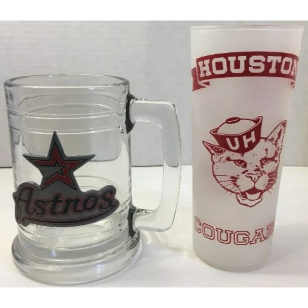 Vintage Collectible Houston Cougars Glass & Houston Astros Mug MLB NCAA Texas